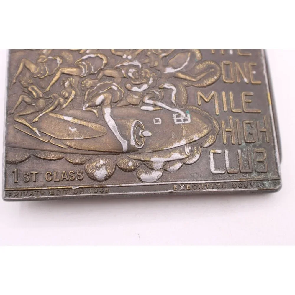 Vintage Brass One Mile High Club Belt Buckle 1st Class Private Edt Made in USA